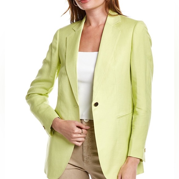 ANNE KLEINOne-button Linen-blend Jacket In Green